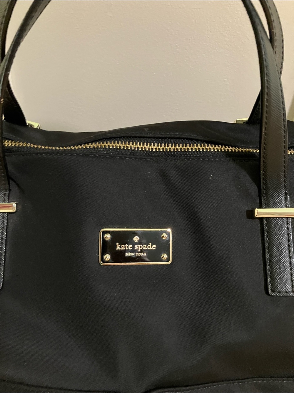 kate spade black nylon weekend duffel with gold hardware - Picture 2 of 5